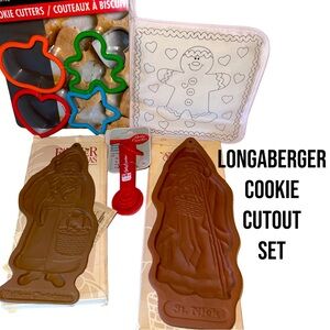 Longaberger Pottery Cookie Mold, Gingerbread pot holder, cookie cutters, spoons